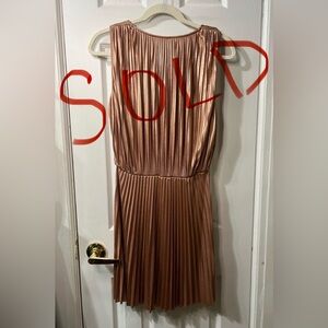 Halston Heritage Rose Gold Foil Pleated Dress Size 2